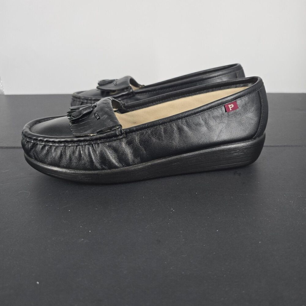 Penaljo Shoes Womens Size 8.5 Black Tassel Loafers Comfort Wedge Slip On 815N45